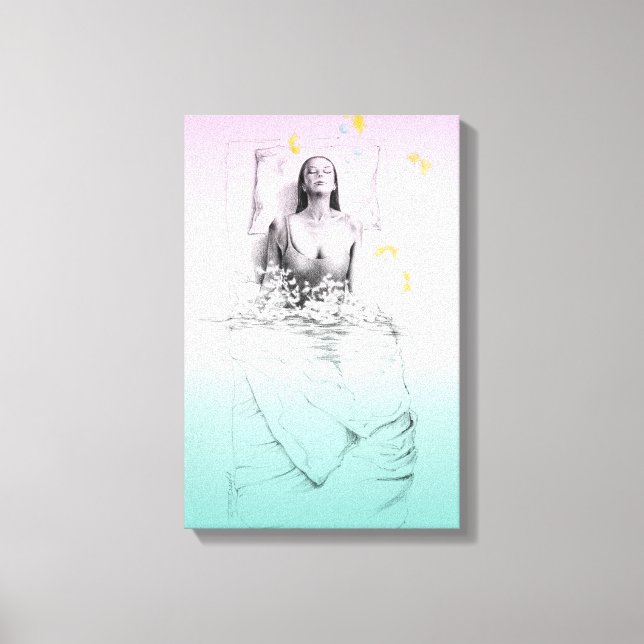 Mujer despertando nadando colores pastel arte surr (Anverso)