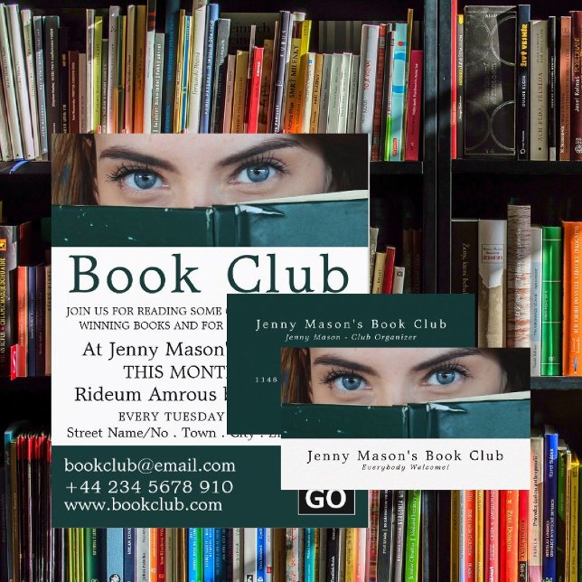 Mujer detrás de libro, publicidad en club de libro (Subido por el creador)