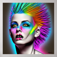 Mujer distópica con arte Rainbow Mohawk Ai