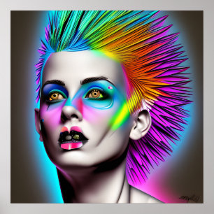 Mujer distópica con arte Rainbow Mohawk Ai