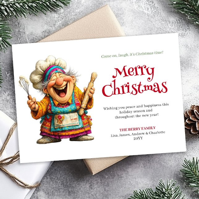 Mujer Divertida Moderna Loca Navidad Estilo Cómic  (Modern Funny Woman Crazy Christmas Comic Style Greeting Card

)