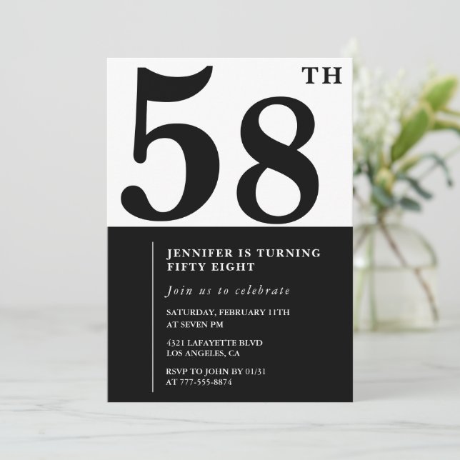 Mujer Elegante 58ª invitación de cumpleaños Negro (Anverso de pie)