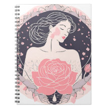 Mujer elegante abstracta cuaderno rosa pacífico