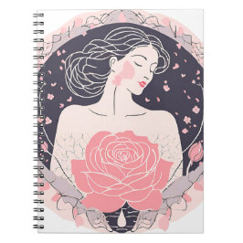 Mujer elegante abstracta cuaderno rosa pacífico