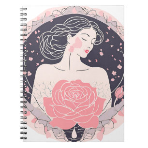 Mujer elegante abstracta cuaderno rosa pacífico