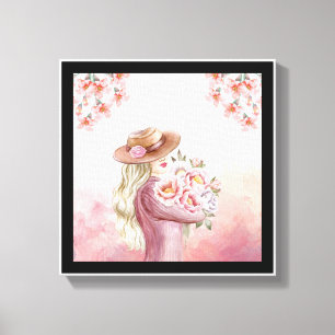 Mujer elegante con arte acuático Peonies