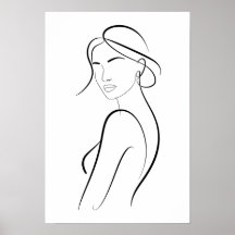 Mujer elegante con sombrero Arte de línea minimali