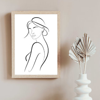 Mujer elegante con sombrero arte lineal minimalist