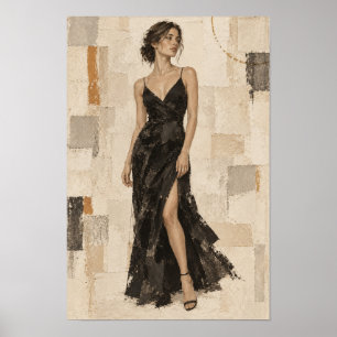 Mujer Elegante con Vestido Negro de Noche Arte Abs