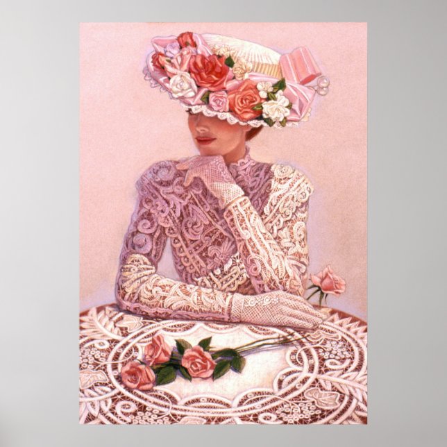 Mujer elegante, gorra rosa, poster de arte de deco (Frente)