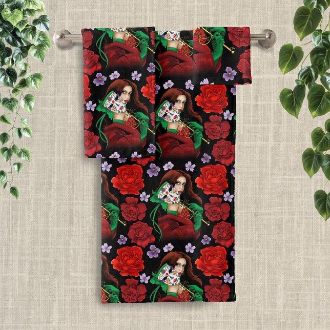 Mujer Elegante Máscara Veneciana Rojo Verde (Subido por el creador)