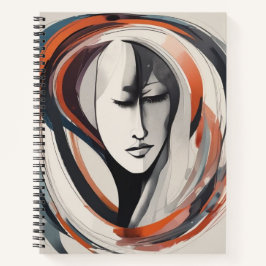 Mujer elegante y abstracta frente a cuaderno en es
