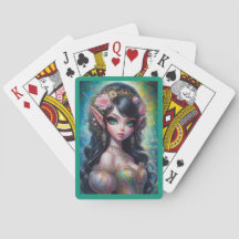 Mujer Élfica de Fantasía Jugando Cartas