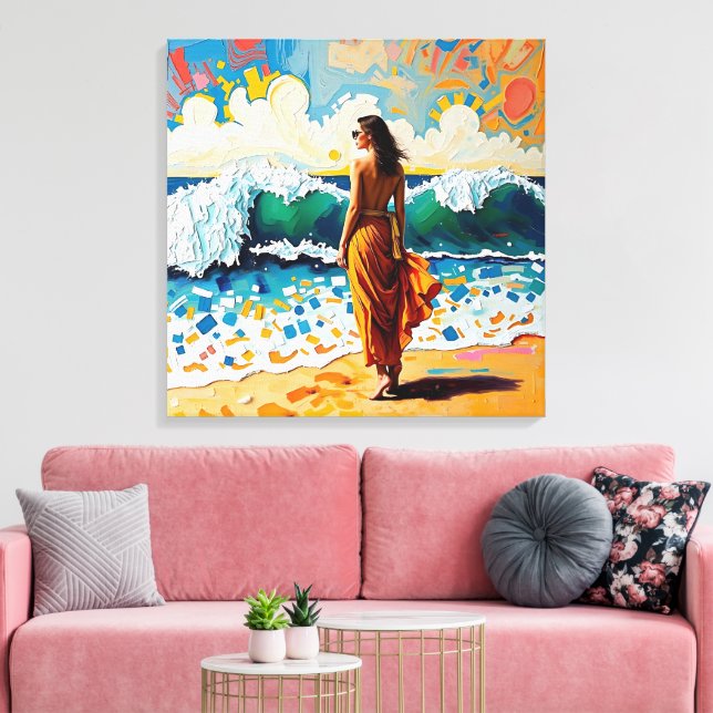 Mujer en Arte Abstracto de Playa Costera  (Insitu (Sala de estar))