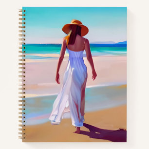 Mujer en blanco en el diario Beach Journal