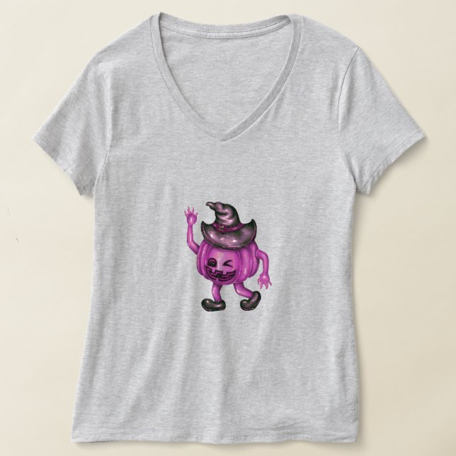 Mujer en camiseta de cuello V gris - Calabaza Gorr (Distribución )
