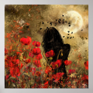 Mujer en Campo de Amapolas - Arte de Pintura Origi
