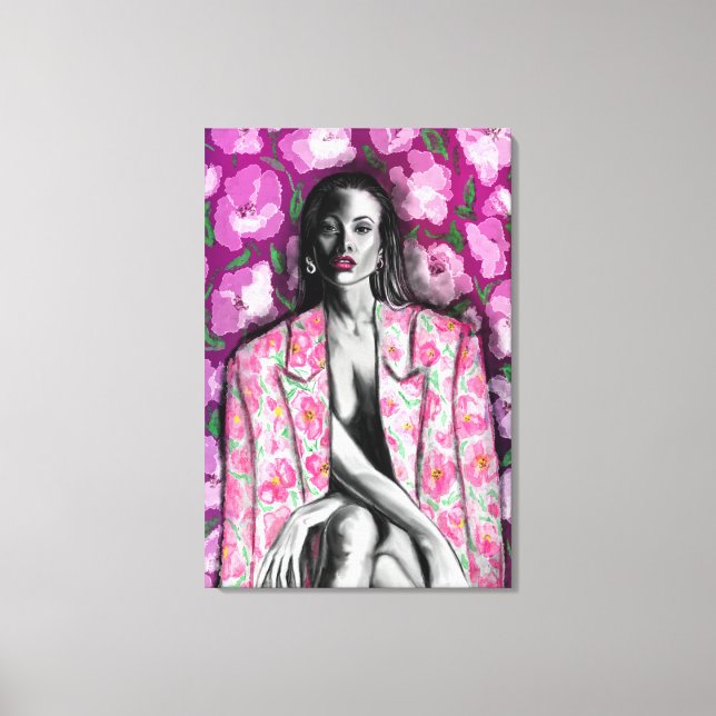 Mujer en chaqueta de flores Impresión en lienzo (Anverso)