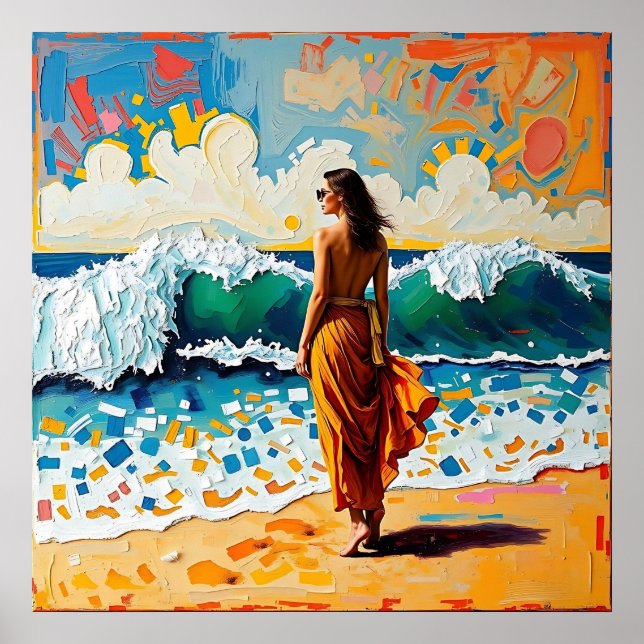 Mujer en el arte abstracto de la costa de la playa (Frente)