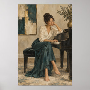 Mujer en el piano Arte figurativo contemporáneo el