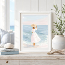 Mujer en Impresión de Arte Costero Blanco