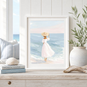 Mujer en Impresión de Arte Costero Blanco
