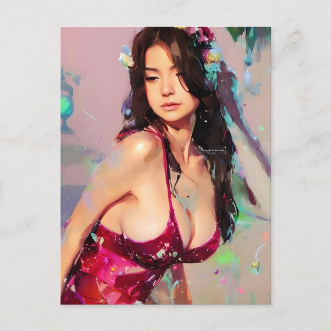 Mujer en la colorida postal del Club (Anverso)