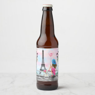 Mujer En La Etiqueta De Botella De París Torre Eif