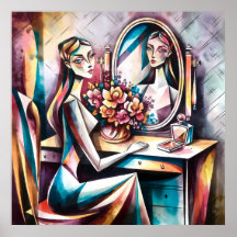 Mujer En La Mesa De Vestir Arte De Belleza Resumen