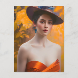 Mujer en la postal de otoño