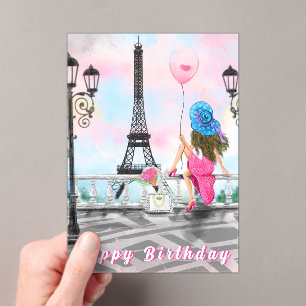 Mujer en la Torre Eiffel de París Tarjeta de cumpl