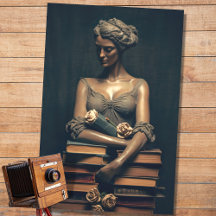 Mujer en piedra con libros de papel de 4 páginas