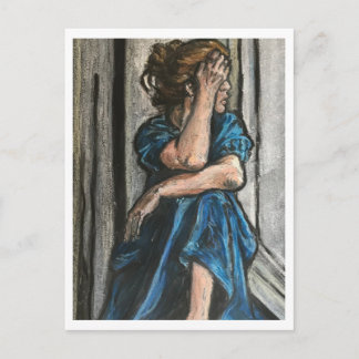 Mujer en postal azul