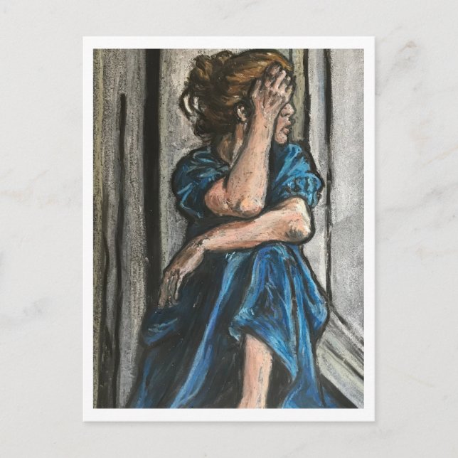 Mujer en postal azul (Anverso)