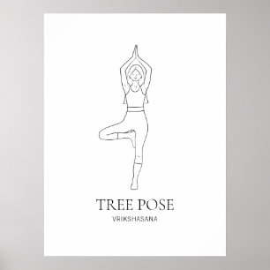 Mujer en postura de árbol Yoga Arte de línea minim