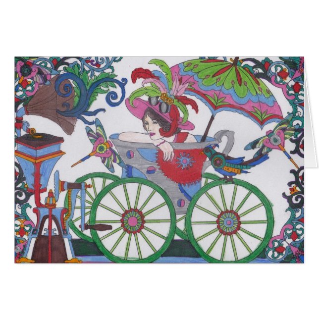 Mujer en rojo, plata, bañera azul de Steampunk 14 (Anverso (Horizontal))