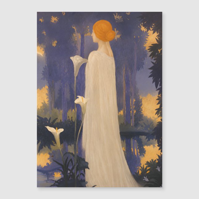 Mujer etérea Art Nouveau junto a calas iluminadas  (Anverso)