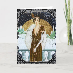 Mujer Flapper de Navidad con vestido de bronce de 