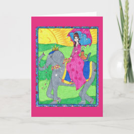 Mujer, gato, elefante, tarjeta de felicitación de 