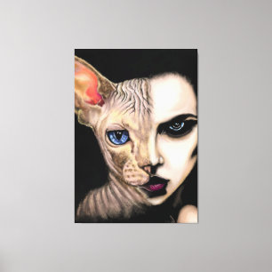 Mujer gato - Impresión de lienzo facial - Arte de 