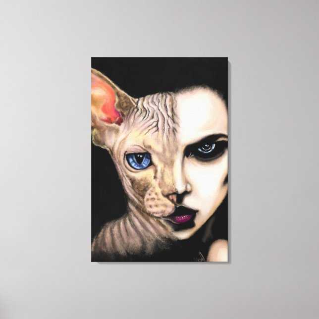 Mujer Gato - Lienzo de Cara Impreso - Arte de Pint (Anverso)