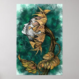 Mujer Girasol Arte de Póster Surrealista - Pintura