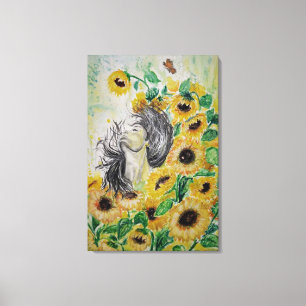 Mujer Girasol Impresión en Lienzo