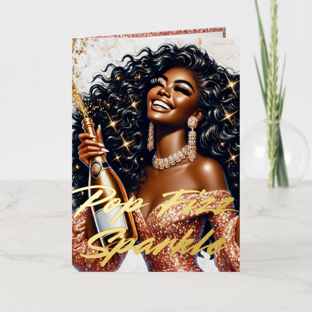 Mujer glamurosa que compra champán cumpleaños (Anverso)