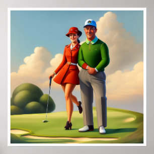Mujer Golfer Y Ilustracion Caddie - Impresión artí