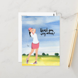 Mujer golfista: tarjeta de agradecimiento de golf