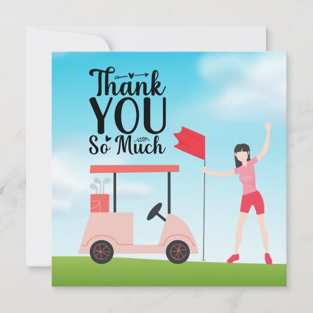Mujer golfista: tarjeta de agradecimiento de golf (Anverso)