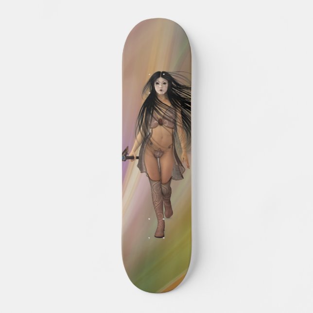 Mujer guerrera gótica patineta de arte (Anverso)