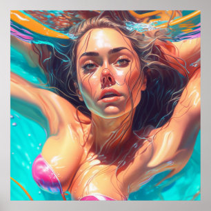 Mujer hermosa bajo el agua, arte de IA