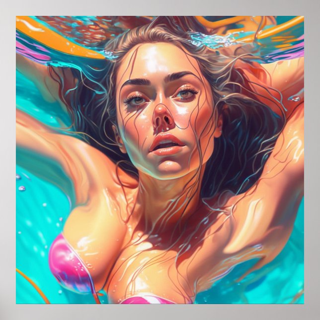 Mujer hermosa bajo el agua, arte de IA (Frente)